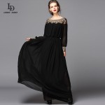 New 2015 Black Dress Sexy Fashion Women Luxury Beading Diamonds Floor Length Maxi Long Party Dresses