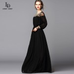 New 2015 Black Dress Sexy Fashion Women Luxury Beading Diamonds Floor Length Maxi Long Party Dresses