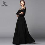 New 2015 Black Dress Sexy Fashion Women Luxury Beading Diamonds Floor Length Maxi Long Party Dresses