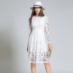 New 2016 Autumn Fashion Europe Style Long Sleeve Slim Women Casual Dress High Quality Hollow Out Lace Elegant Party Dresses H353