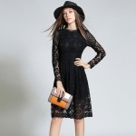 New 2016 Autumn Fashion Europe Style Long Sleeve Slim Women Casual Dress High Quality Hollow Out Lace Elegant Party Dresses H353