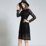 New 2016 Autumn Fashion Europe Style Long Sleeve Slim Women Casual Dress High Quality Hollow Out Lace Elegant Party Dresses H353