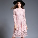 New 2016 Autumn Fashion Europe Style Long Sleeve Slim Women Casual Dress High Quality Hollow Out Lace Elegant Party Dresses H353