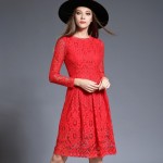 New 2016 Autumn Fashion Europe Style Long Sleeve Slim Women Casual Dress High Quality Hollow Out Lace Elegant Party Dresses H353