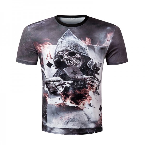 New 2016 Summer 3d Men short sleeve t-shirt men Skull Burning Print BLINDING Newest Design Casual Style Cool Men's 3d tee shirt