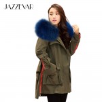 New 2016 Winter Jacket Women's Parkas Army Green Large Real Raccoon Color Fur Collar Hooded Coat Woman Outwear Top Quality