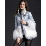 New 2016 Winter Luxury Nature Sheep Fur Women Parka Short Duck Down Thick Jacket Female Coats High Quality Silvery Black Color