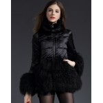 New 2016 Winter Luxury Nature Sheep Fur Women Parka Short Duck Down Thick Jacket Female Coats High Quality Silvery Black Color