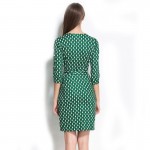 New 2016 Women Fashion Wrap Dress V-Neck Cropped Sleeve belted Dots Print Dress Waistband Split Sheath Party Work Causal Dress