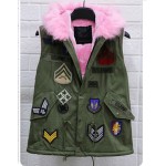 New 2016 Women Winter Parka Bigger Fur Collar Vest Women Jacket Thick Faux Fur Ladies Coats Women Basic Coats Army Green #F001