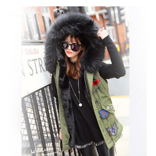 New 2016 Women Winter Parka Bigger Fur Collar Vest Women Jacket Thick Faux Fur Ladies Coats Women Basic Coats Army Green #F001