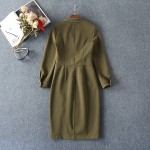New 2016 autumn winter runway fashion women cool military style dress long sleeve side slit belt army green dresses pockets