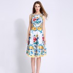 New 2016 summer fashion brand women floral porcelain tile print dress sleeveless casual knee length stunning dresses sexy