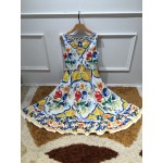 New 2016 summer fashion brand women floral porcelain tile print dress sleeveless casual knee length stunning dresses sexy