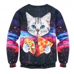 New 2017 Autumn Women/Men 3D Sweatshirt Printed Animal Cat Kitty Eat Pizza Galaxy Hoodies Casual Pullover Moleton Crewneck Tops