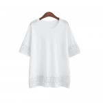 New 2017 Fashion T Shirt Women Fifth Sleeve O-neck Casual Tops Sexy Lace Crochet Embroidery Top Tees Blusas Plus Size 5XL