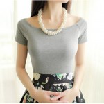 New 2017 Summer Fashion Sexy Off The Shoulder Tops For Women Casual Short Sleeve Cotton T-shirts Black White Red Gray Blue Color