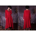 New 2017 spring autumn women's solid colors cotton linen big hem fashion dress long-sleeved big size vintage maxi dresses 950627