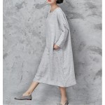 New 2018 spring autumn women embroidery cotton linen vintage dresses Wrist sleeved loose waist large size dress Plus size 170301