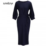 New 2018 summer fashion Casual Office Club Women elegant Sexy Sashes Solid chiffon pencil dress female lantern sleeves dresses