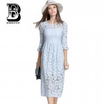 New Arrival 2016 Autumn Fashion Flare Sleeve Hollow Out Elegant Slim Lace Party Dresses Women Casual Long Dress Hot Sale H377