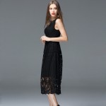 New Arrival 2016 Fashion European Style Sleeveless Slim Summer Long Casual Dress Women Elegant Black Lace Party Dresses H137