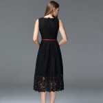 New Arrival 2016 Fashion European Style Sleeveless Slim Summer Long Casual Dress Women Elegant Black Lace Party Dresses H137