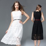 New Arrival 2016 Fashion European Style Sleeveless Slim Summer Long Casual Dress Women Elegant Black Lace Party Dresses H137