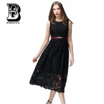 New Arrival 2016 Fashion European Style Sleeveless Slim Summer Long Casual Dress Women Elegant Black Lace Party Dresses H137