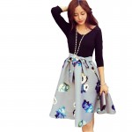 New Arrival 2016 Women's Clothing Elegance Flowers Puff V-Neck Women Dress Stitching Floral Female Clothing Autumn Bow Patchwork