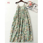 New Arrival 2017 Summer Dress For Ladies Green Floral Bohemian Lattice Dress Slim Waist Full Vest Flower Pleated Cotton Dress