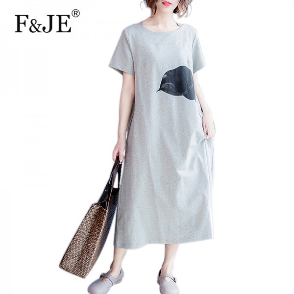 New Arrival 2017 Summer Fashion Korean Style Women Short sleeve Casual Long Dress Vintage Elegant Print Loose Dress H020