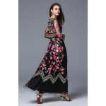 New Arrival 2018 Laides' O Neck Long Sleeves Embroidery A Line Layered Elegant Maxi Runway Dresses in Two Colors Plus Sizes