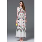 New Arrival 2018 Laides' O Neck Long Sleeves Embroidery A Line Layered Elegant Maxi Runway Dresses in Two Colors Plus Sizes