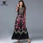 New Arrival 2018 Laides' O Neck Long Sleeves Embroidery A Line Layered Elegant Maxi Runway Dresses in Two Colors Plus Sizes