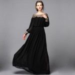 New Arrival 2018 Spring Summer Women's O Neck Long Sleeves Beaded Patchwork Elegant A Line Runway Dresses 3 Colors Plus Sizes