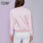 New Arrival Autumn Bomber Full Sleeve O -Neck Satin Jackets Zipper Regular Fashion Women Clothing Pink Outerwear & Coats 8629