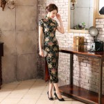 New Arrival Black Chinese National Trend Satin Cheongsam Vintage Long Qipao Oversize S M L XL XXL XXXL