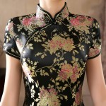 New Arrival Black Chinese National Trend Satin Cheongsam Vintage Long Qipao Oversize S M L XL XXL XXXL