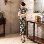 New Arrival Black Chinese National Trend Satin Cheongsam Vintage Long Qipao Oversize S M L XL XXL XXXL