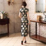 New Arrival Black Chinese National Trend Satin Cheongsam Vintage Long Qipao Oversize S M L XL XXL XXXL