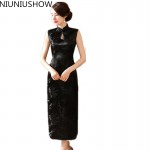 New Arrival Black Chinese Traditional Dress Women Satin Polyester Cheongsam Long Dripping Qipao Top Size S M L XL XXL XXXL