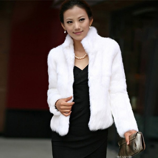 New Arrival Black&White High Quality Fashion Lady Faux Fur Artificial Fur Coat  Elegant Women Full Sleeve Mandarin Collar Coat