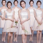 New Arrival Cute Champagne Party Dresses Short Chiffon Appliques Mismatched Dresses Vestidos De Festa Bridesmaid Wedding