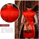 New Arrival Fashion Chinese Style Dress Women's Silk Mini Cheongsam Elegant Slim Qipao Clothing Size S M L XL XXL F061704