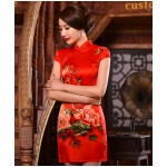 New Arrival Fashion Chinese Style Dress Women's Silk Mini Cheongsam Elegant Slim Qipao Clothing Size S M L XL XXL F061704