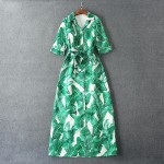 New Arrival Runway Amazing Green Banana Leaves Printed Loose Long Dress Maxi Dress  161008ZX01