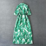 New Arrival Runway Amazing Green Banana Leaves Printed Loose Long Dress Maxi Dress  161008ZX01