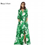 New Arrival Runway Amazing Green Banana Leaves Printed Loose Long Dress Maxi Dress  161008ZX01