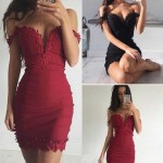 New Arrival Summer Women Off Shoulder Lace Sexy Bodycon Strappy V Neck Evening Party Dress  Vestidos sexy